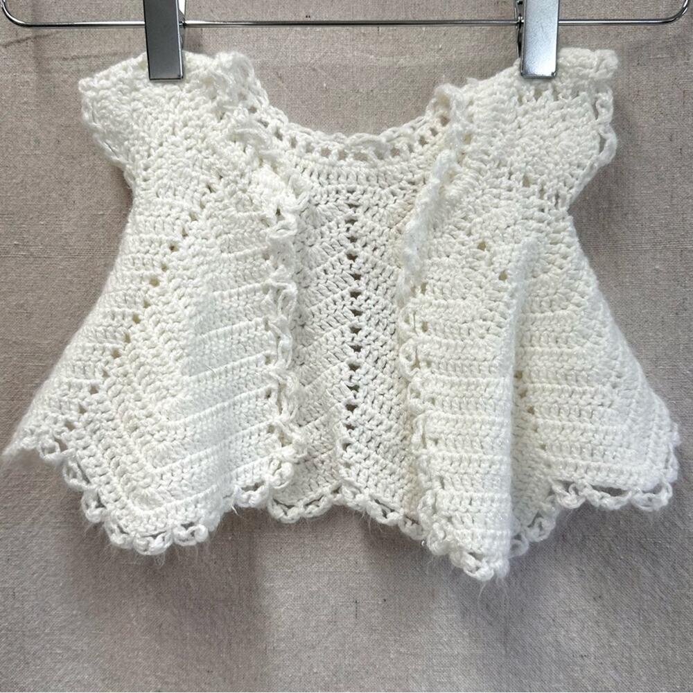Vintage white/silver hand knit baby infant‎ open cardigan newborn 0-3 Months